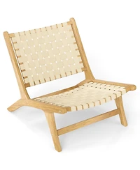 Gymax Teak Wood Patio Chair w/Webbing Seat & Backrest Mid-century Accent Chair