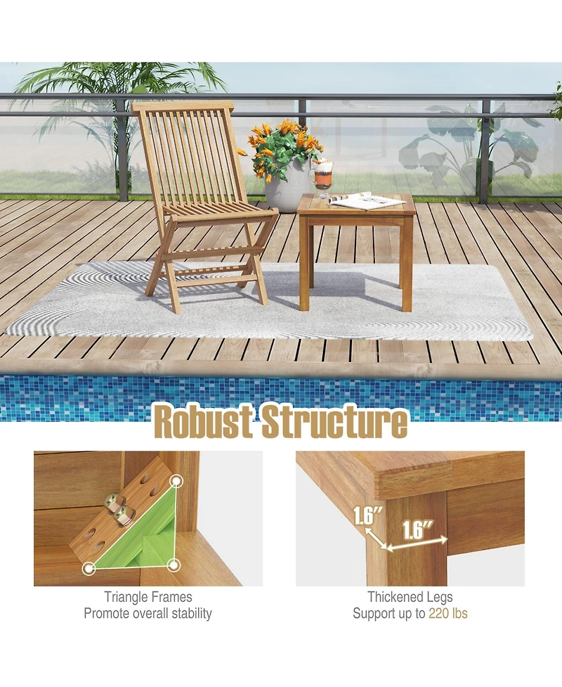 Gymax 2PCS Outdoor Square Teak Wood End Table Coffee Table for Porch Deck Garden Patio