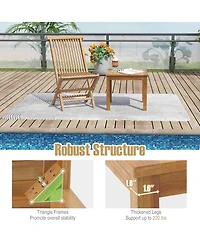Gymax 2PCS Outdoor Square Teak Wood End Table Coffee Table for Porch Deck Garden Patio