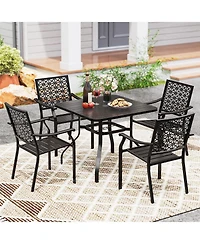 Gymax Outdoor Dining Table for 4 37 Inches Square Patio Bistro Dining Table w/ 1.57'' Umbrella Hole and Metal Frame