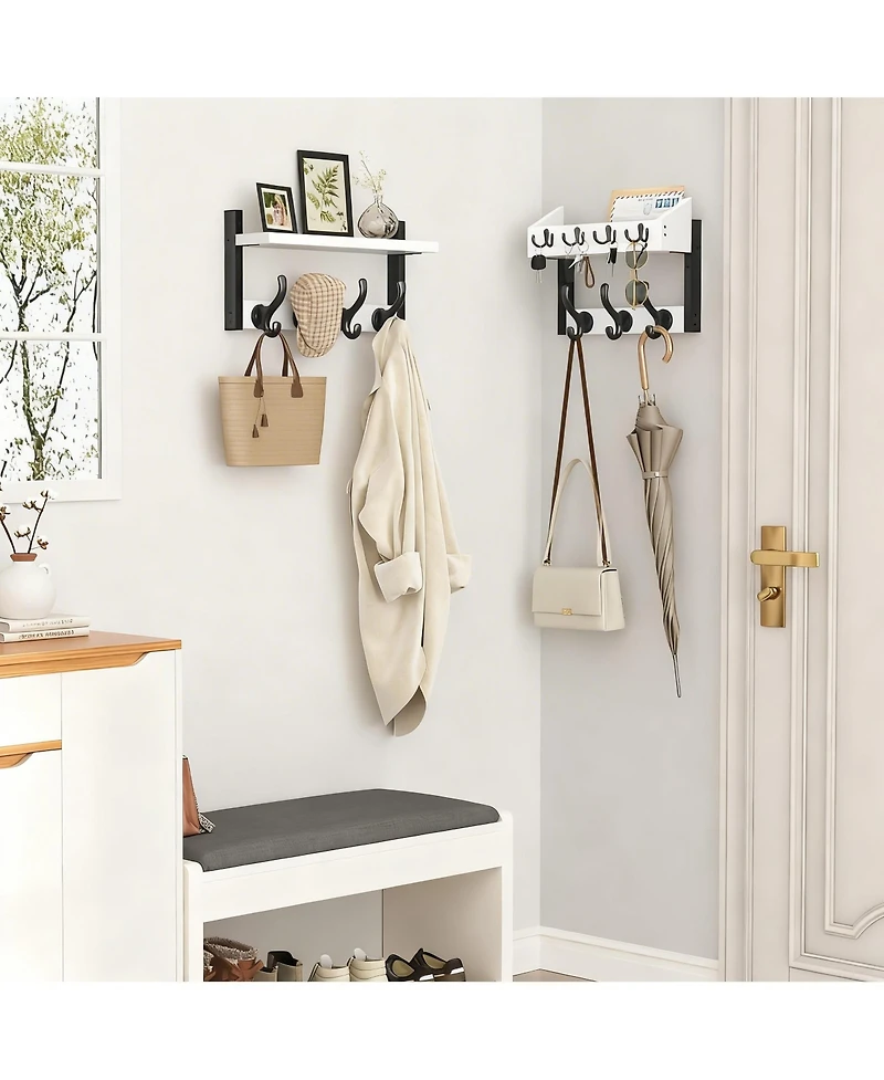 Yigii Wall Coat Rack with Shelf, 4-in-1 Organizer for Coats, Keys, Mail, Decor