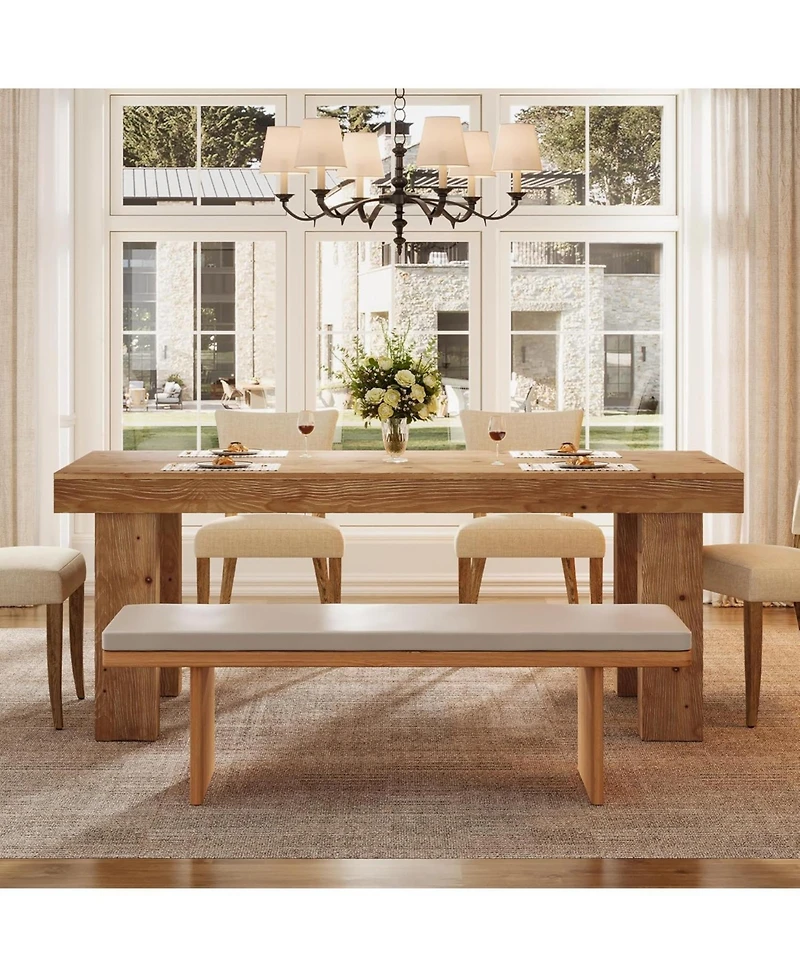 Tribesigns 63-Inch Solid Wood Dining Table for 4-6, Wooden Rectangular Dinner Tables, Farmhouse Kitchen Table with Heavy Duty Legs