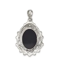 Curata Jewelry 925 Sterling Silver Marcasite, Agate and Simulated Mother of Pearl Cameo Pendant Necklace