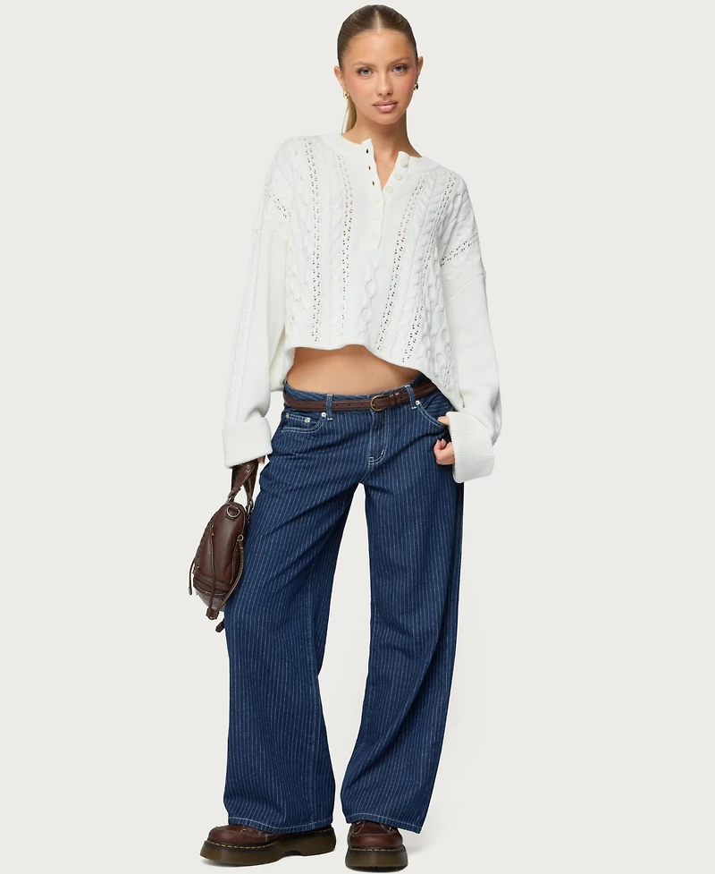 Edikted Women's Marianna Button Cable Knit Sweater