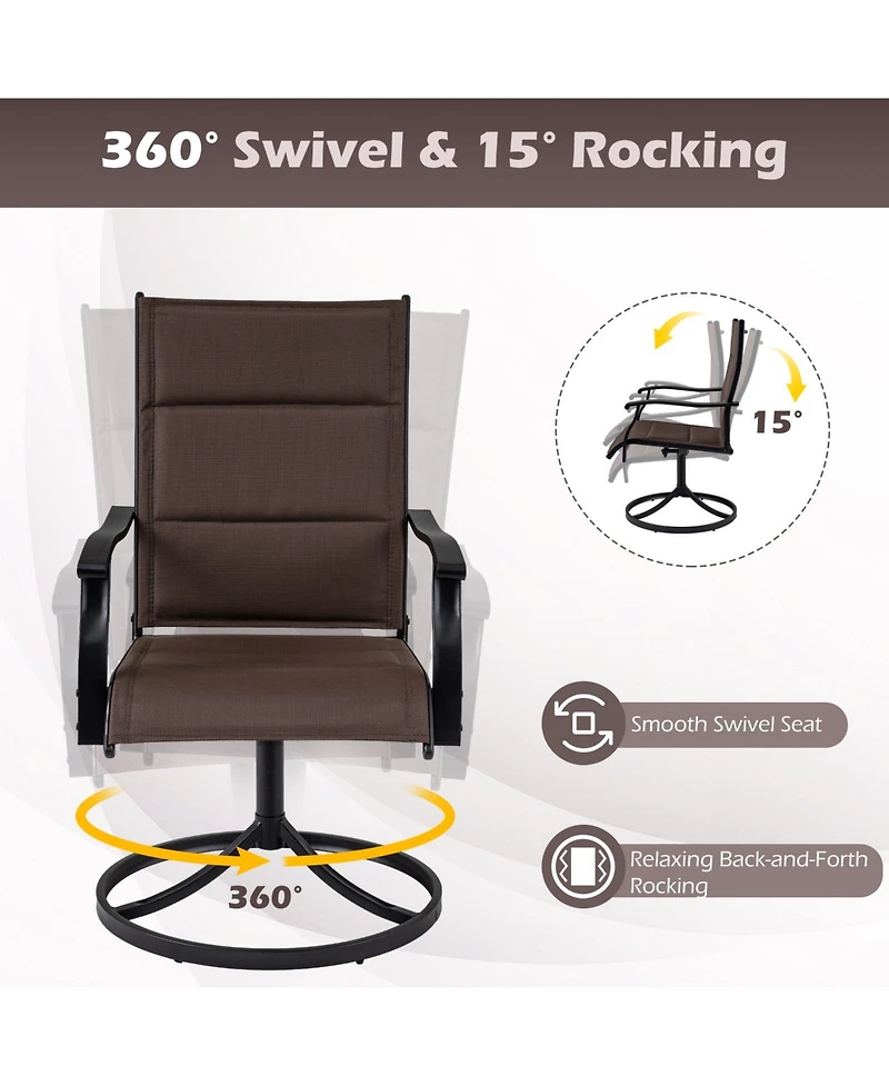 Gymax Padded Patio Swivel Chairs Set of 4 Ergonomic Outdoor Dining