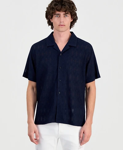 Guess Men's Coastal Crochet Resort Knit Shirt