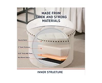 Ornavo Home Large 20" Round Collapsible Storage Ottoman with Nailhead Trim