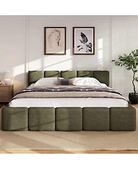 Streamdale Furniture California Linen Platform Bed with Thick Headboard/Footboard