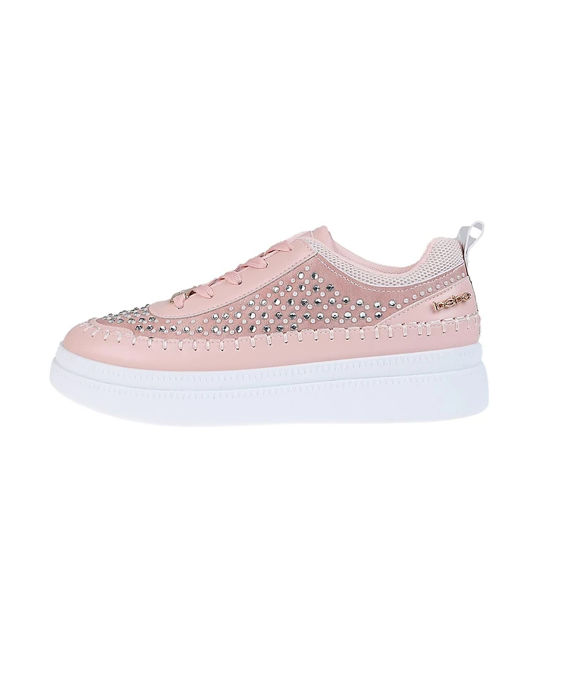 bebe Women's Sneaker with Pearl and Rhinestone Embellished Upper