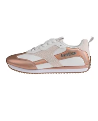 bebe Women's Sneaker with Lurex Upper and Rhinestone Hardware