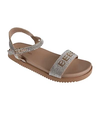bebe Women's Sandal with Rhinestone Embellished Upper - Elegant and Comfortable