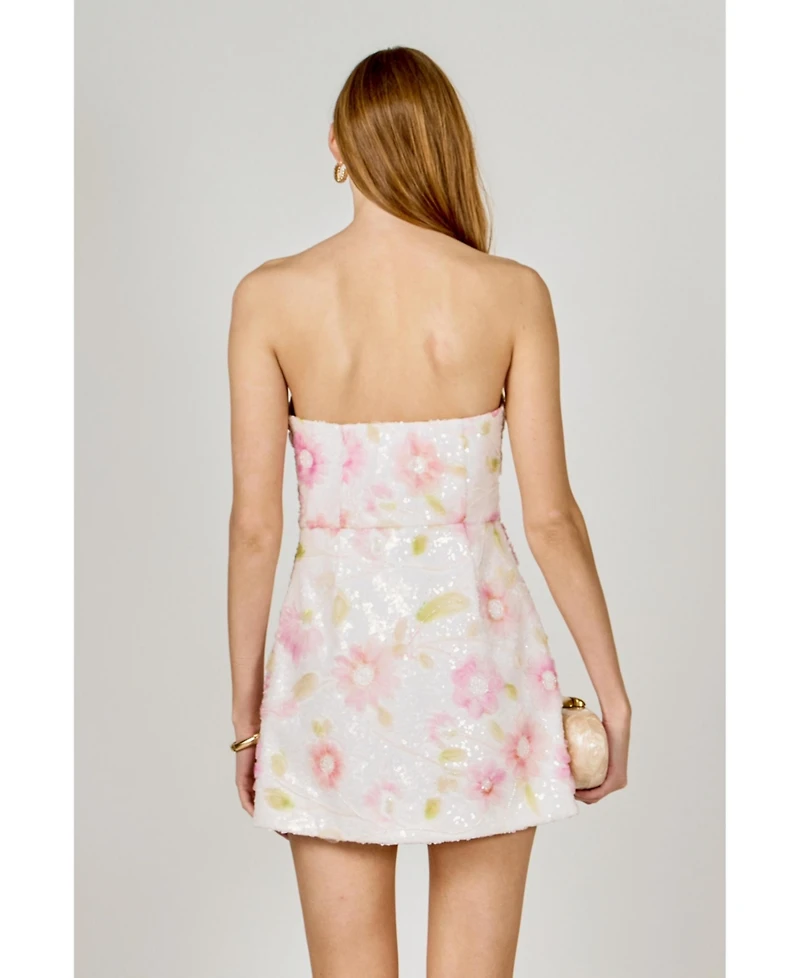 endless rose Women's Floral Sequin Lace Mini Dress