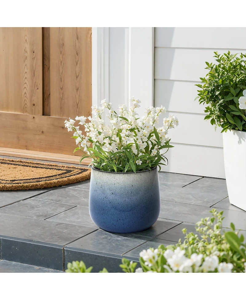 LuxenHome Decorative Blue Ombre Planter, 11.61" Round Ceramic Pot for Tabletop or Patio