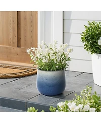 LuxenHome Decorative Blue Ombre Planter, 11.61" Round Ceramic Pot for Tabletop or Patio