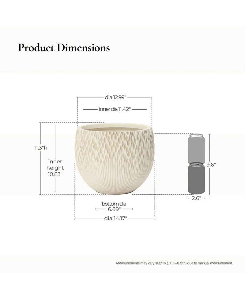 LuxenHome Antique Off-White 14.17" Round Planter, Deep-to-Light Gradient Texture, Tapered Design