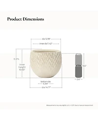 LuxenHome Antique Off-White 14.17" Round Planter, Deep-to-Light Gradient Texture, Tapered Design