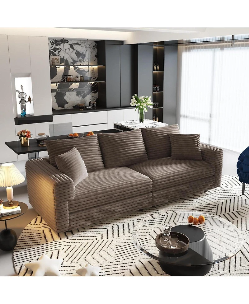 Streamdale Furniture 82.7" Plush Corduroy 3-Seat Sofa with Movable Ottoman