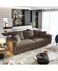 Streamdale Furniture 82.7" Plush Corduroy 3-Seat Sofa with Movable Ottoman