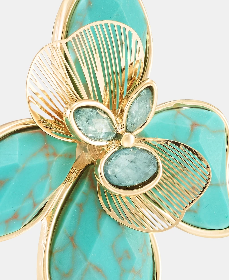 lonna & lilly Gold-Tone Faux Turquoise Large Flower Drop Earrings