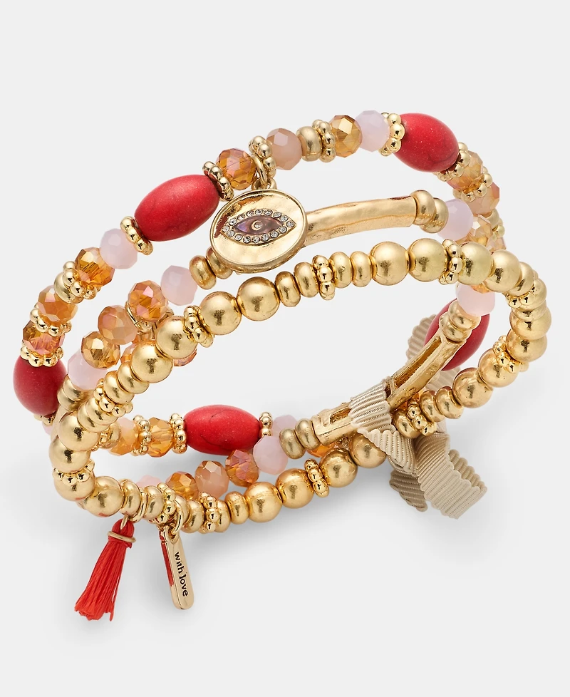 lonna & lilly 3-Pc. Set Evil Eye Charm Beaded Stretch Bracelets