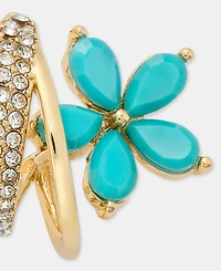 lonna & lilly Gold-Tone Faux Turquoise Flower Hoop Earrings