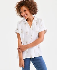Style & Co Women's Printed Cotton Gauze Collared Popover Top, Macy's Exclusive