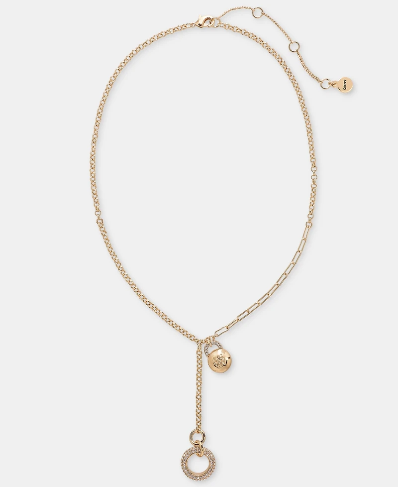 Dkny Gold-Tone Drama Crystal Logo Charm Y Necklace