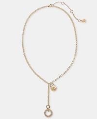 Dkny Gold-Tone Drama Crystal Logo Charm Y Necklace