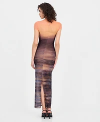 Guess Women's Short-Sleeve Beach Sunset Mesh Maxi Dress