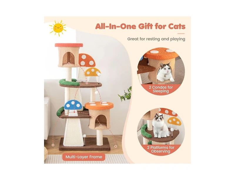 Aostirmotor 4-in-1 Cat Tree with 2 Condos & Platforms for Indoor Cats