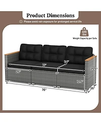 Gymax 3-Seat Patio Pe Rattan Wicker Couch Sofa w/ Deep Seating & Cushion for Porch Outdoor