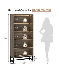 Tribesigns 70.8" Tall Bookcase and Bookshelf with Led Lights, Free-Standing Library 5-Tier Storage Shelves