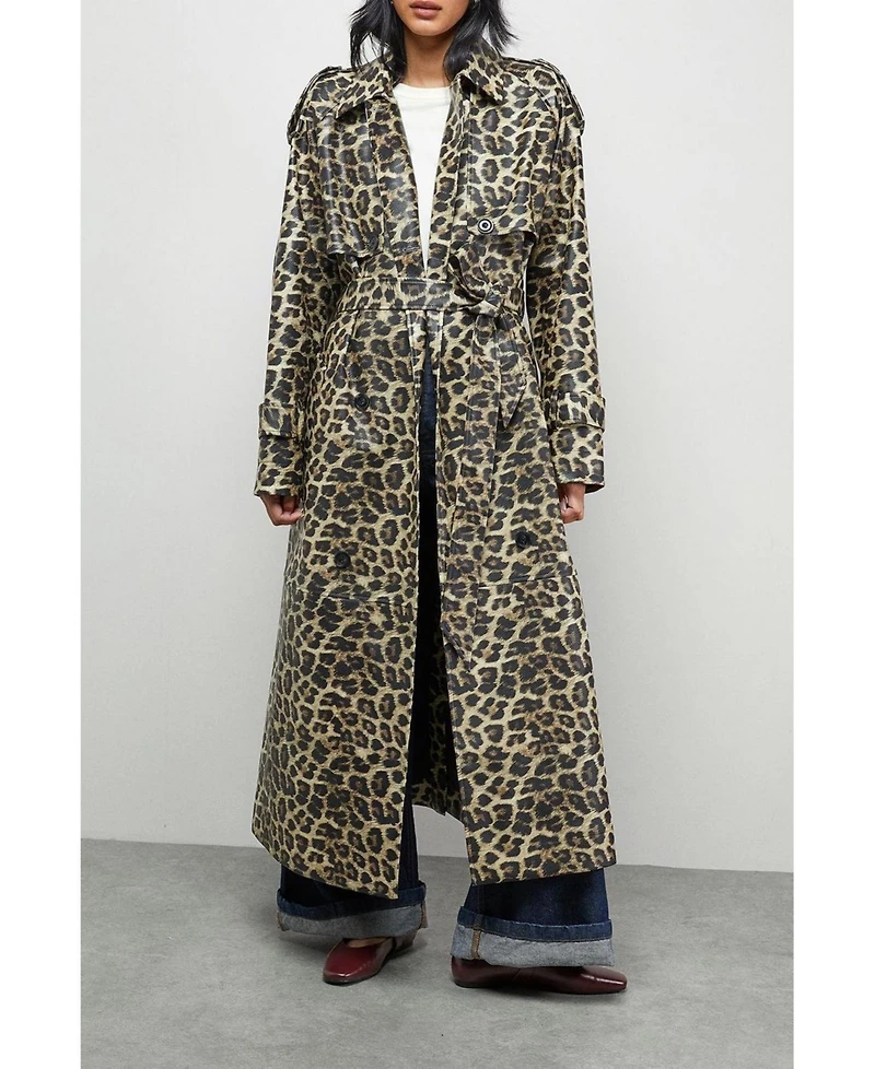 Warehouse Women's Pu Leopard Print Trench Coat