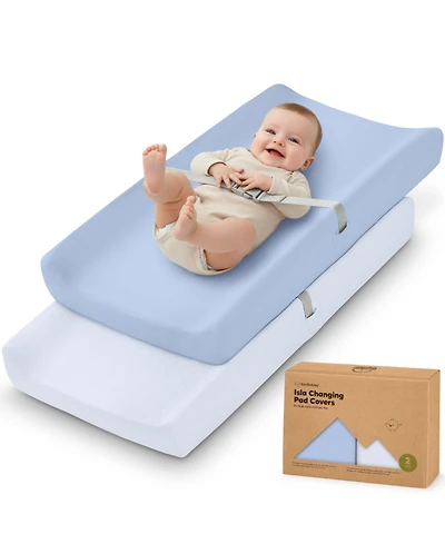 KeaBabies 2pk Isla Changing Pad Covers for Girl, Boy, Soft Contoured Diaper Table Cover Sheets Neutral