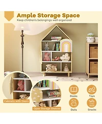 Sugift Kids Dollhouse Bookshelf House-shaped Bookcase Children Toy Storage Organizer