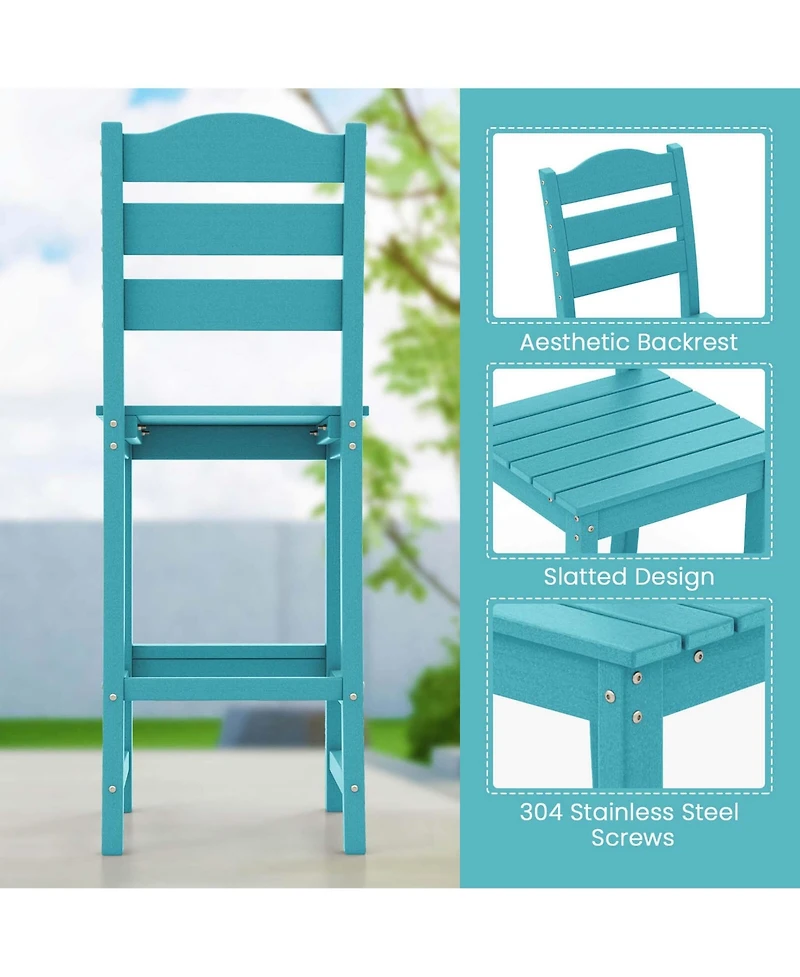 Gymax Set of 2 Hdpe Bar Stool Patio Tall Chair Backrest Footrest All Weather