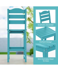 Gymax Set of 2 Hdpe Bar Stool Patio Tall Chair Backrest Footrest All Weather