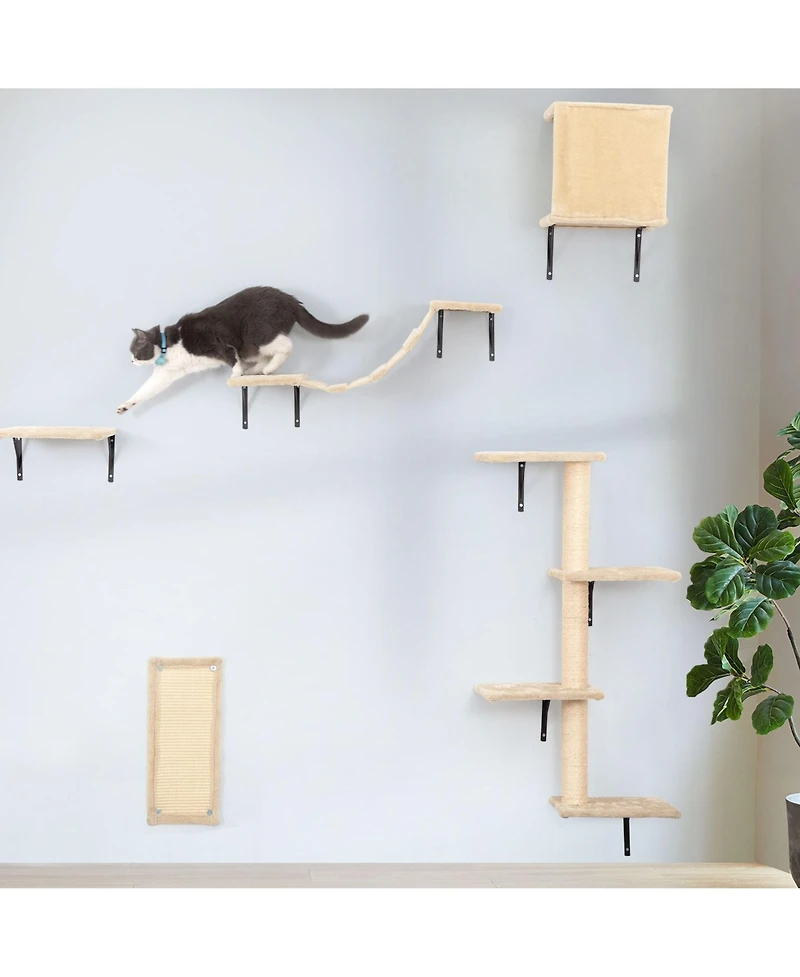 Aostirmotor 5-Piece Wall Mounted Cat Climber Set with Shelves