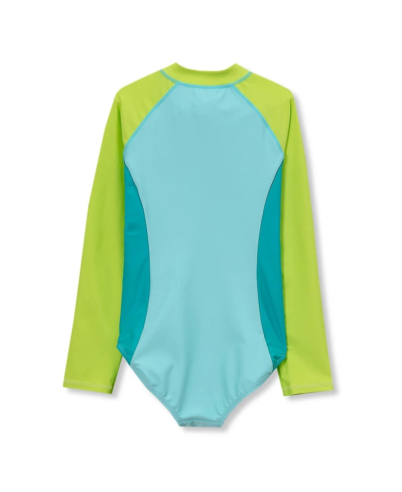 Lands' End Girls Chlorine Resistant Long Sleeve One Piece Half Zip Swimsuit