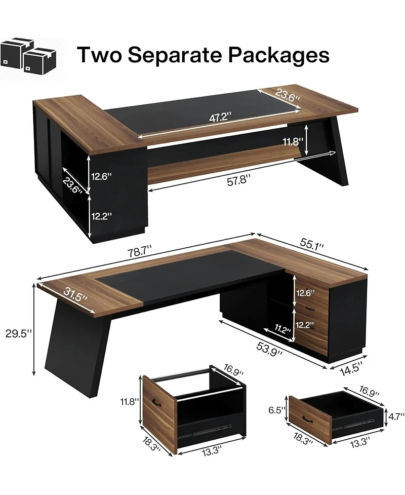 Tribesigns 78" L-Shaped Executive Desk, with Drawers and Lateral File Cabinet
