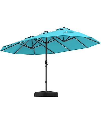 Gymax 15Ft Patio Double-Sided Solar Led Market Umbrella Crank 36 Lights Base