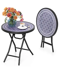 Gymax Round Folding Side Table 18 Inch Patio Coffee Table w/ Tempered Glass Tabletop