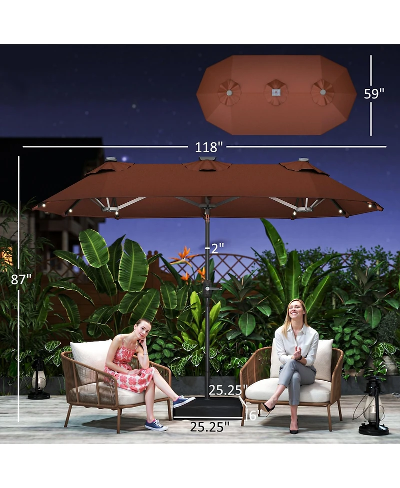 Clihome Spacious Outdoor Umbrella,Double-sided Patio Umbrella,with Solar Lights and Base,Dining Table Umbrella Push Button Tilt