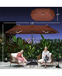 Clihome Spacious Outdoor Umbrella,Double-sided Patio Umbrella,with Solar Lights and Base,Dining Table Umbrella Push Button Tilt
