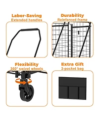 Rainsken Folding Shopping Cart, Grocery Cart with 360° Swivel Wheels, Open Door for Groceries and Laundry