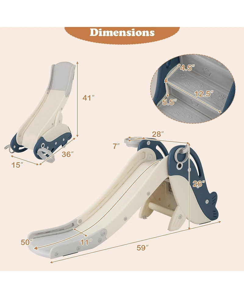 Mecale Foldable Freestanding Baby Slide Climber Set with Basketball Hoop