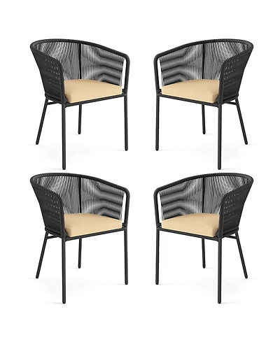 Gymax Patio Dining Chair Set of 4 w/Backrest Armrests Washable Cushions Metal Frame