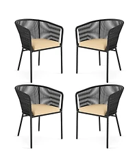 Gymax Patio Dining Chair Set of 4 w/Backrest Armrests Washable Cushions Metal Frame