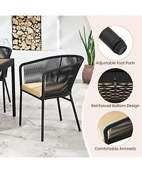 Gymax Patio Dining Chair Set of 4 w/Backrest Armrests Washable Cushions Metal Frame