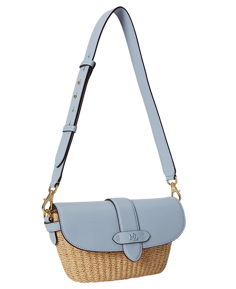 Lauren Ralph Small Lynden Straw-Leather Shoulder Bag